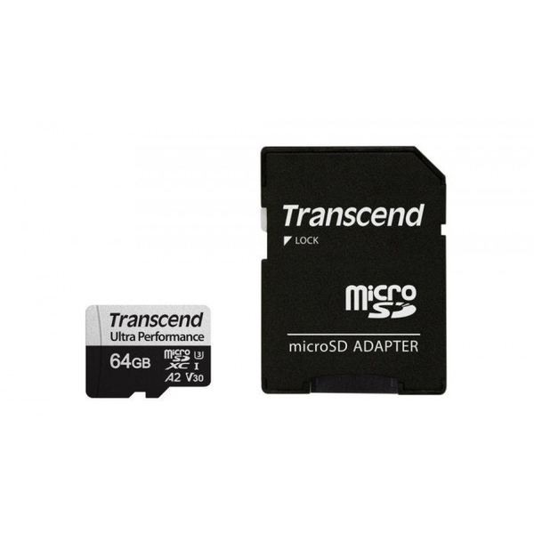 Transcend TS64GUSD340S 64GB microSD w/ adapter UHS-I U3 A2 Ultra Performance, 160/80 MB/s