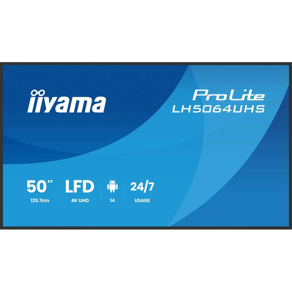 iiyama LH7564UHS-B1AG signage display Płaski panel Digital Signage 190,5 cm (75") Wi-Fi 500 cd/m² 4K Ultra HD Czarny Android 24/7