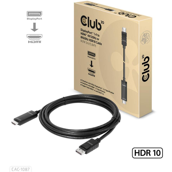 CLUB3D CAC-1087 adaptor pentru cabluri video 3 m DisplayPort HDMI Negru