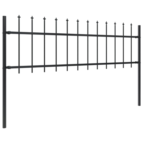 vidaXL Ogrodzenie z prętów z grotami, stalowe, 5,1 x 0,6 m, czarne