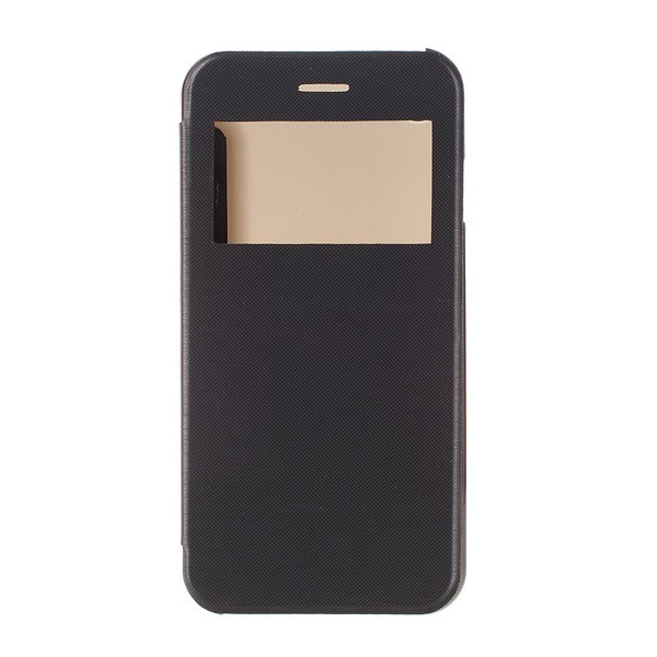 Tok álló, bőr hatású (FLIP, oldalra nyíló, S-View Cover) FEKETE [Apple iPhone SE 3 (2022)] (5996457662722)