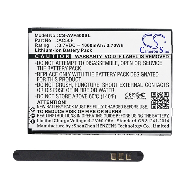 Cameron Sino Li-Ion akku (3.7V/1000mAh, Archos AC50F kompatibilis) FEKETE (CS-AVF500SL)