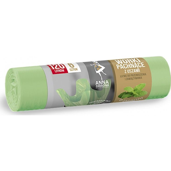 Anna Zaradna Worki na śmieci z uszami ANNA ZARADNA, zapach miętowy, 120 l, 6 szt., miętowy