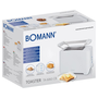 Тостер Bomann, TA6065CBW, 750W, 2 филийки, 7 степени, размразяване, запичане, претопляне, за филийки хляб, гевреци, включва аксесоар за нагряване на кифлички, калъф за охлаждане, бял