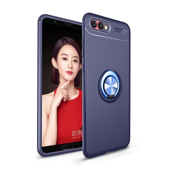 Szilikon telefonvédő (asztali tartó funkció, telefontartó gyűrű, 360°-ban forgatható, beépített fémlemez) KÉK [Honor View 10] (5996457768851)