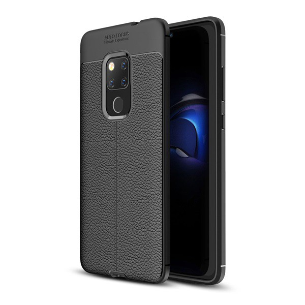 Szilikon telefonvédő (közepesen ütésálló, bőr hatású, varrás minta) FEKETE [Huawei Mate 20] (5996457818075)