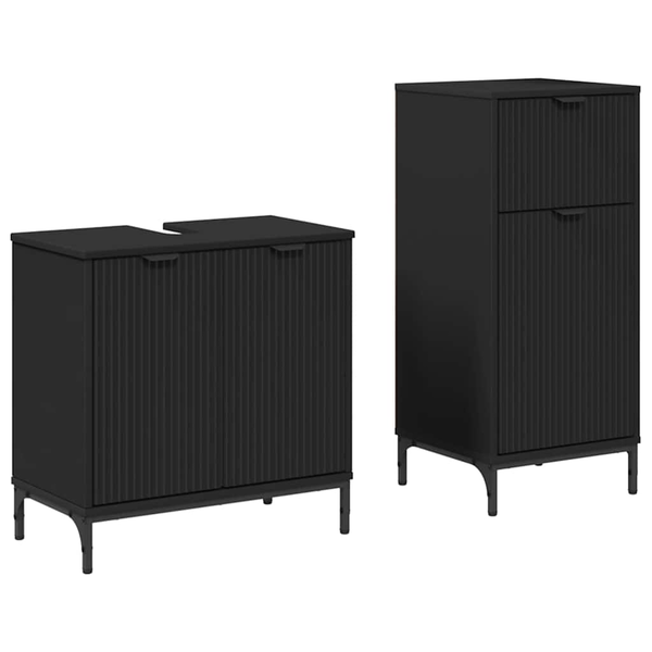 Fürdőszoba bútor szett 2 pcs Fekete 39.5 x 36 x 88 cm Faanyag