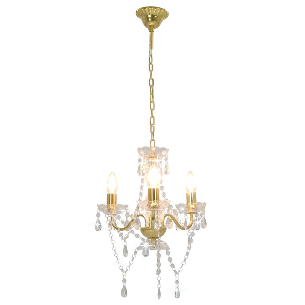 Lampa wisząca vidaXL Żyrandol z koralikami, złoty, okrągły, 3 żarówki E14