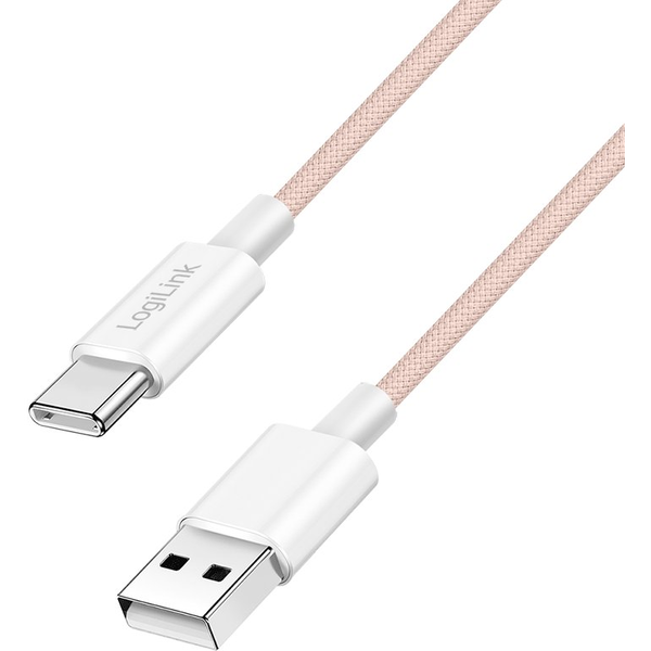 Logilink USB 2.0 Typ-C Kabel C/M > A/M, Nylon, 60W rosa 1,5m