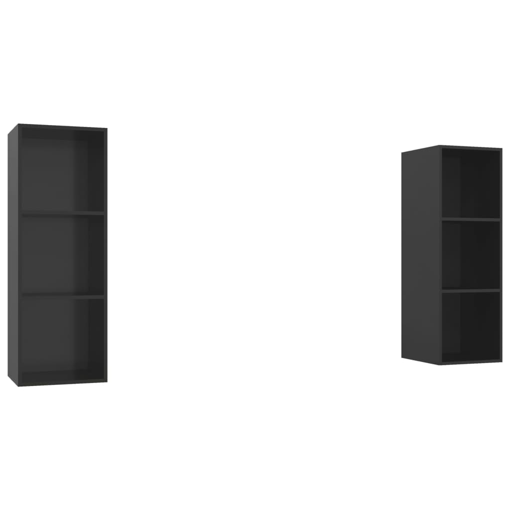 2 db magasfényű fekete forgácslap fali TV-szekrény (3079860)