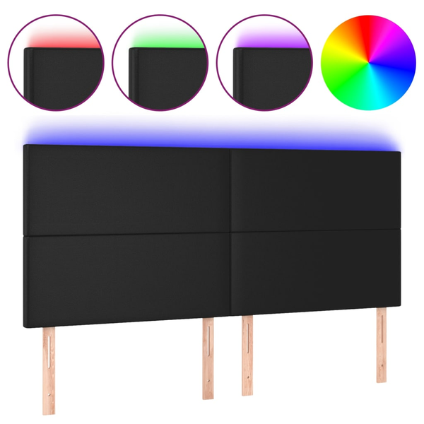 Tăblie de pat cu LED, negru, 200x5x118/128 cm, piele ecologică