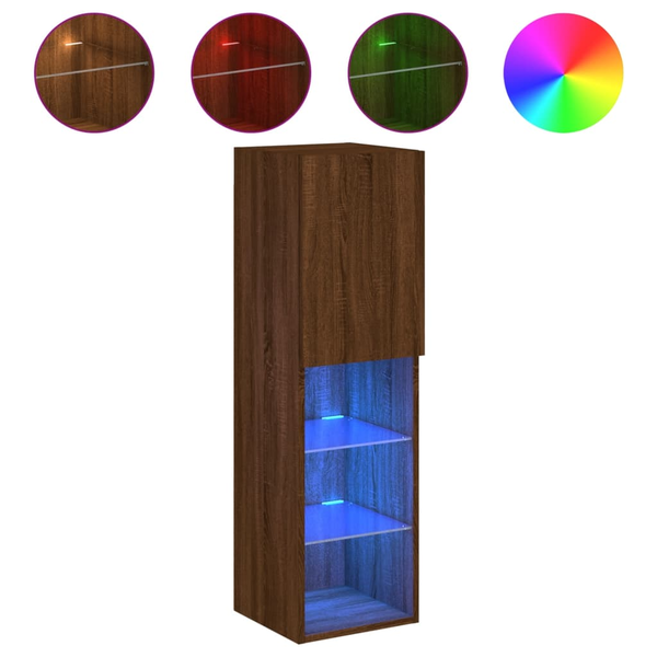 barna tölgyszínű TV-szekrény LED-lámpákkal 30,5 x 30 x 102 cm
