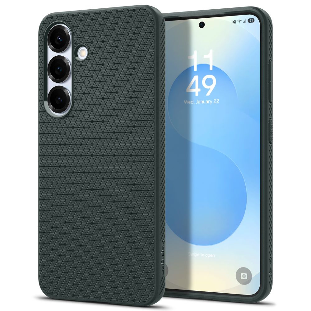 Samsung Galaxy S25 SM-S931, Szilikon tok, Spigen Liquid Air, háromszög minta, sötétzöld (RS166124)