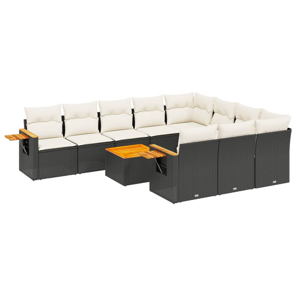11 részes fekete polyrattan kerti ülőgarnitúra párnákkal (3259585)