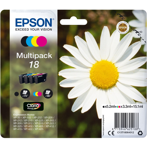 Epson Daisy C13T18064012 inkoustová náplň 1 kusů Originální Standardní výtěžnost Černá, Azurová, Purpurová, Žlutá
