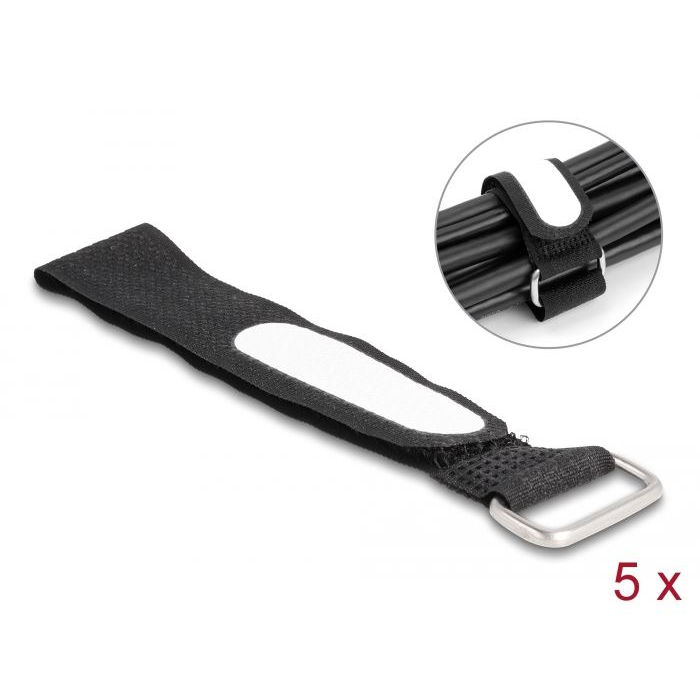 Delock tépőzáras kábelkötegelő 203x20mm 5db fekete (19606) (d19606)