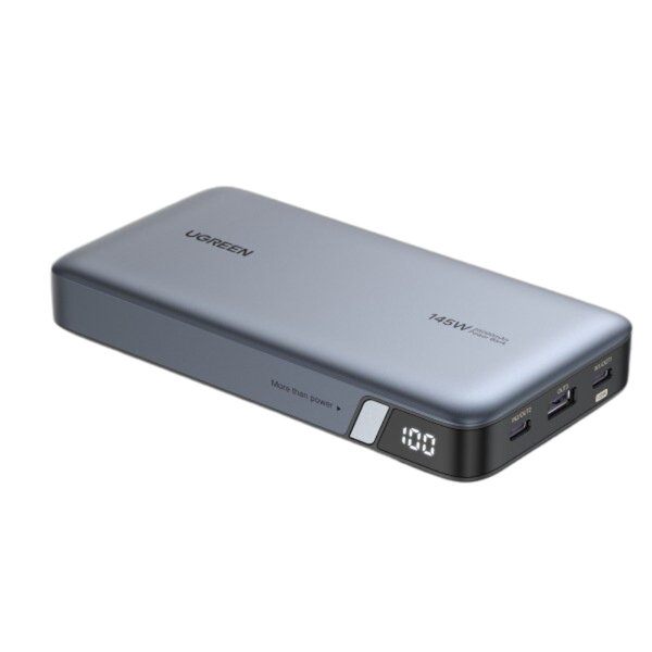 Powe bank Ugreen, 25000mAh, PD 3.0 + QC 3.0 145W, 1 x USB, 2 x USB Type-C, общо 3A, сив