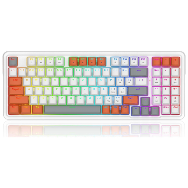 Клавиатура Gaming Redragon Gloria, Механична, RGB подсветка, Червени суичове, Бял