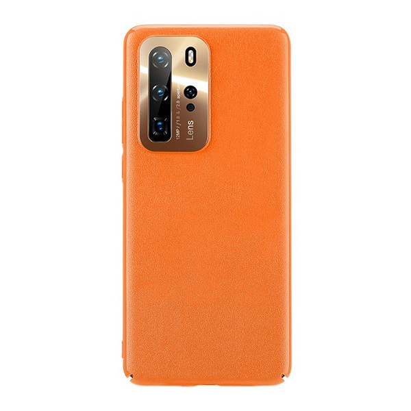 JOYROOM STAR LORD műanyag telefonvédő (ultravékony, fém kameravédő keret, bőr hatású bevonat) NARANCS [Huawei P40 Pro 5G] (JR-BP708_O)