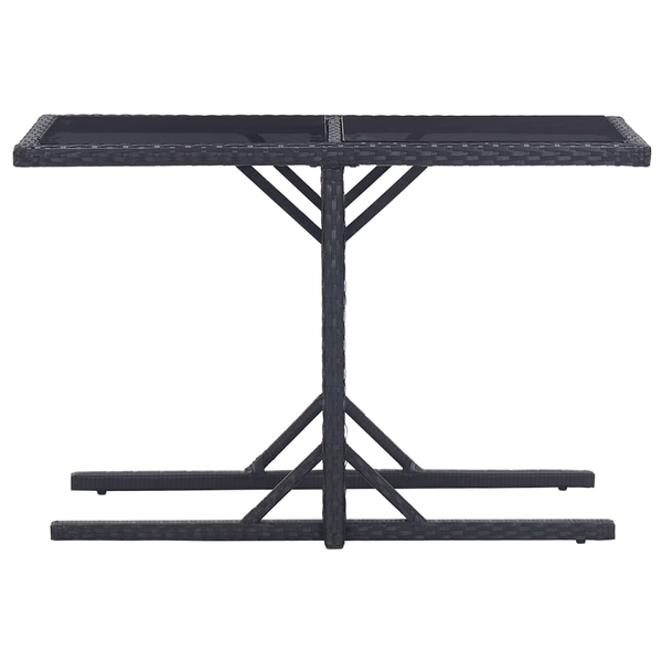 vidaXL Stół ogrodowy, czarny, 110 x 53 x 72 cm, szkło i polirattan