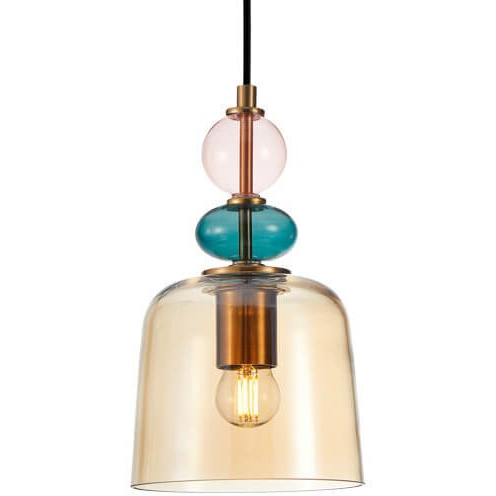 Italux Namos PND-27092A-MC-BRO lampa wisząca zwis nowoczesna modern metalowa szklany klosz bursztynowy miska 1x40W E27 czarna/multikolor