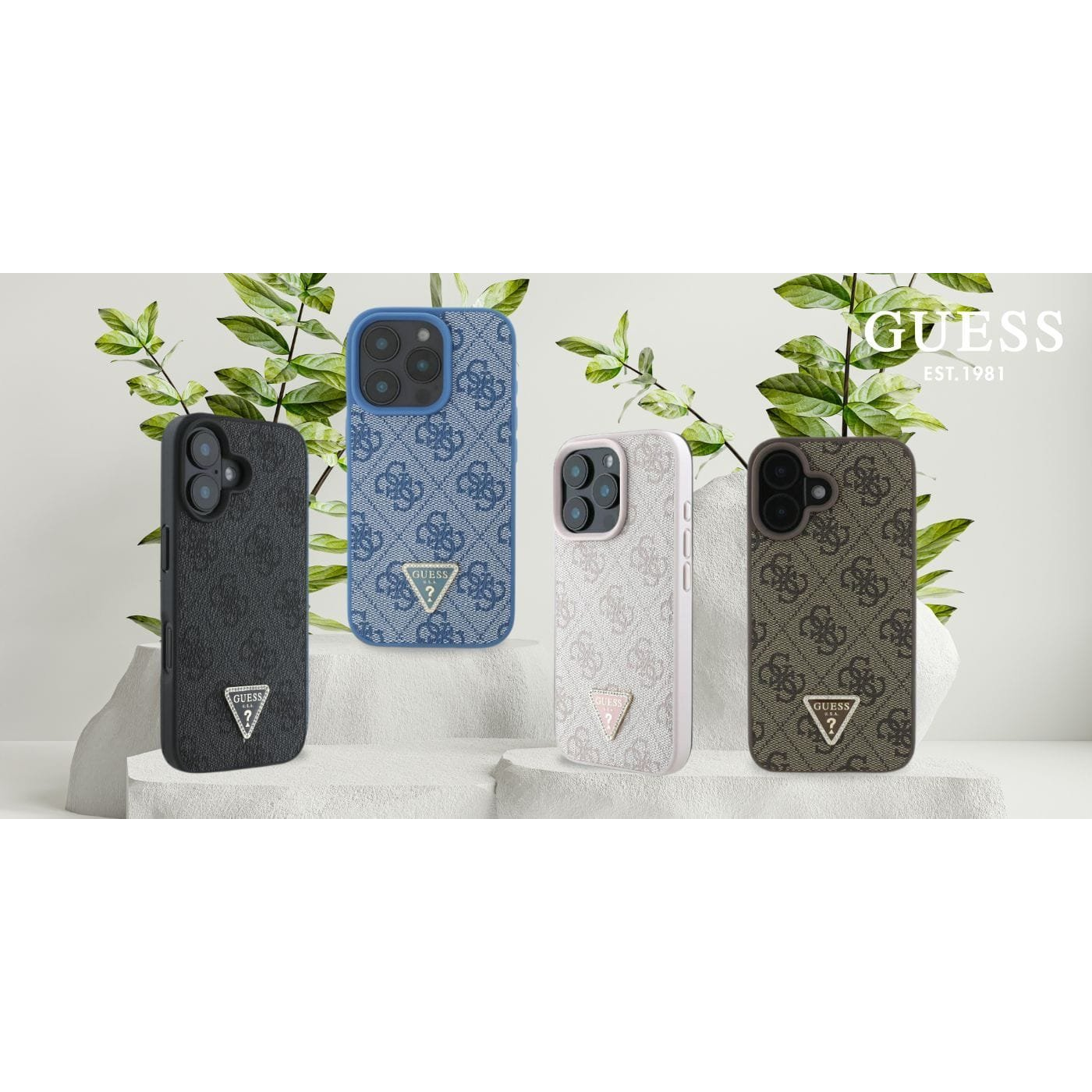 Guess Leather 4G Triangle Strass iPhone 16 Pro Max kemény hátlap tok, kék GUHCP16XP4TDPB ( )