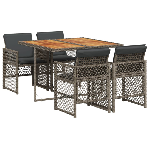 Set mobilier de grădină cu perne, 5 piese, gri, poliratan