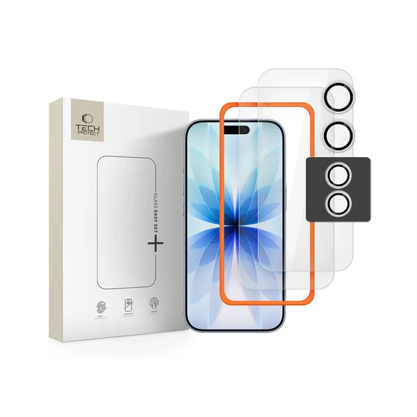 TECH-PROTECT EASY SET+ 3-PACK iPhone 17 készülékhez temperált üvegfólia, átlátszó