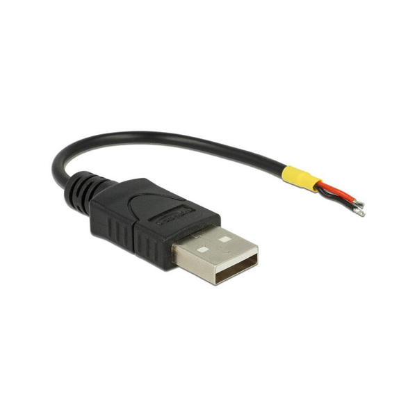 Delock USB 2.0 Type-A male > 2 x open wires power 10 cm Raspberry Pi cable Black