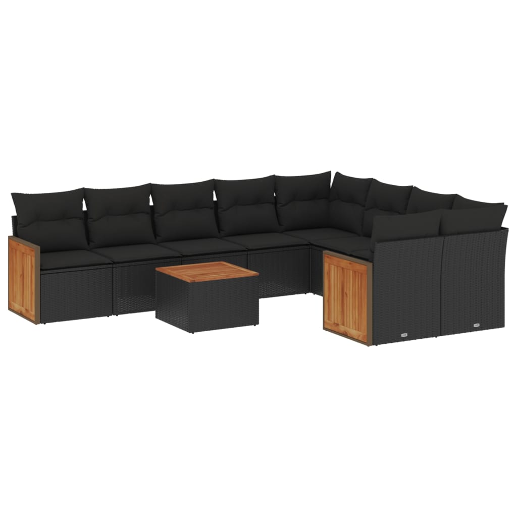 10 részes fekete polyrattan kerti ülőgarnitúra párnákkal (3260389)