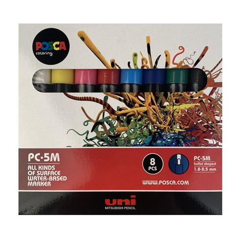 Uni Posca PC-5M 1,8-2,5mm Dekormarker készlet - Pasztell vegyes színek (8 db / csomag)
