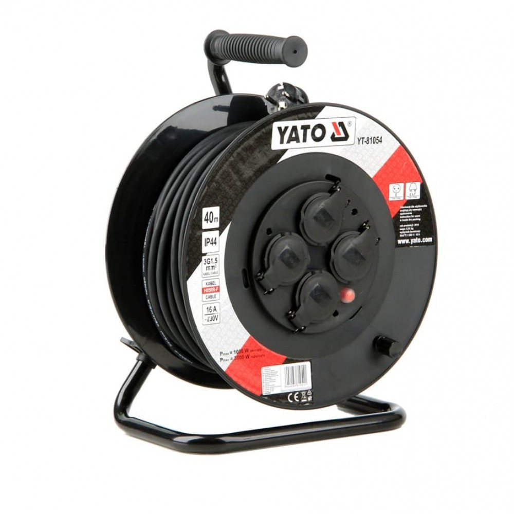 Yato YT-81054 230V Hosszabbítós kábeldob 4 aljzatos 40m - Fekete (YT-81054)