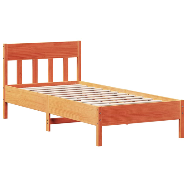 viaszbarna tömör fenyőfa ágykeret fejtámlával 75 x 190 cm