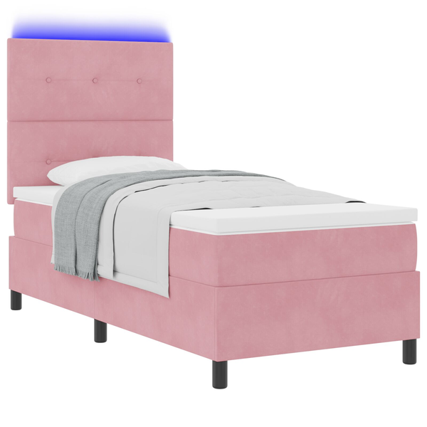 Boxspring Ágy Matrac és LED Rózsaszín 100x200 cm Bársony