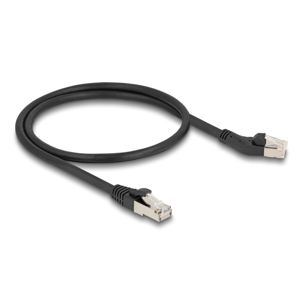 Delock RJ45 Netzwerkkabel Cat.6A S/FTP Stecker 45° nach links gewinkelt zu Stecker gerade 0,5 m schwarz