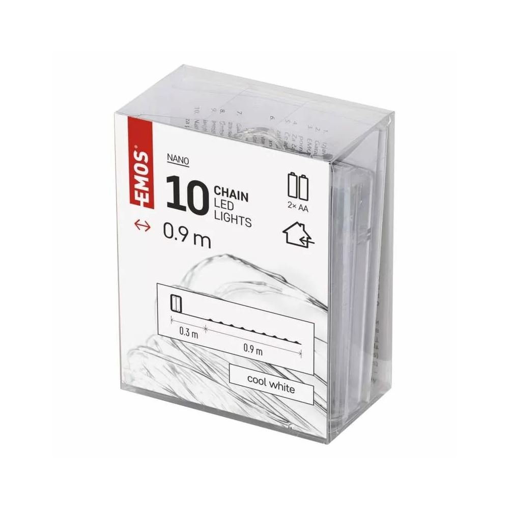 EMOS LED karácsonyi nano fényfüzér 0.9m beltéri időzítős 2xAA ezüst kábel hidegfehér (D3AC06) (D3AC06)