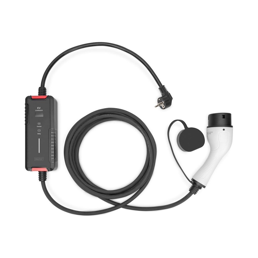 DIGITUS DK-1P16-A-050-BL EV töltő, 5 m, 230 V, F típusú 7/4 az EV Típus 2-hez, állítható töltési teljesítmény 1,8-3,7 kW, táskával (DK-1P16-A-050-BL)