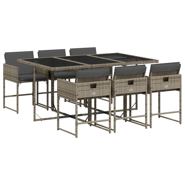 Set mobilier de grădină cu perne, 7 piese, gri, poliratan