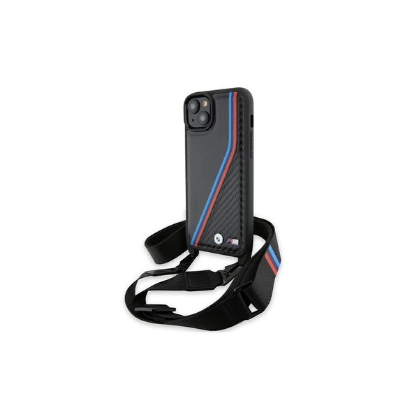 BMW BMHCP15S23PSVTK iPhone 15 / 14 / 13 6.1 készülékhez kemény tok M Edition Carbon Tricolor Lines & S fekete