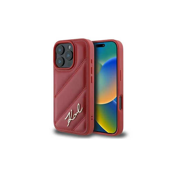 Karl Lagerfeld KLHCP16LPQDSMGR iPhone 16 Pro készülékhez 6,3 hüvelykes merev tok Quilted Signature, piros