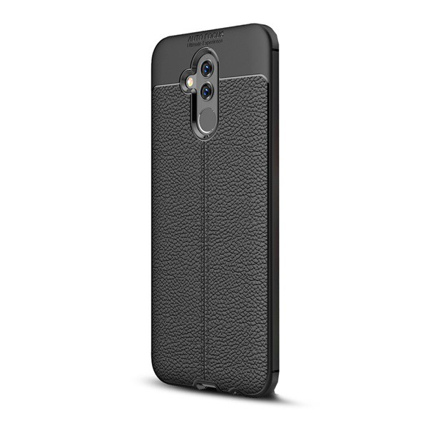 Szilikon telefonvédő (közepesen ütésálló, bőr hatású, varrás minta) FEKETE [Huawei Mate 20 Lite] (5996457812288)