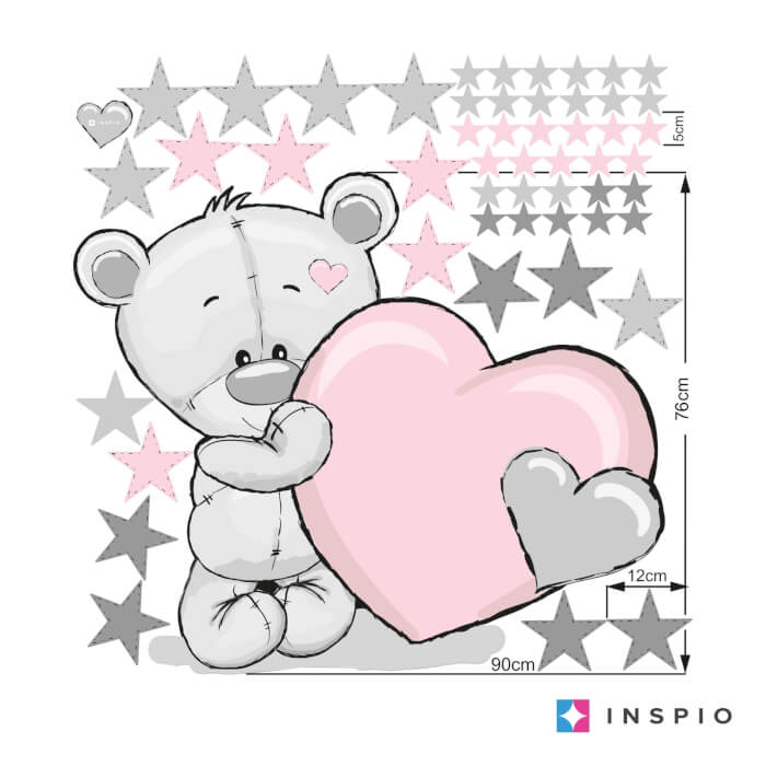 Falmatrica gyerekeknek - Maci púder színű szívecskével és névvel (9478f)