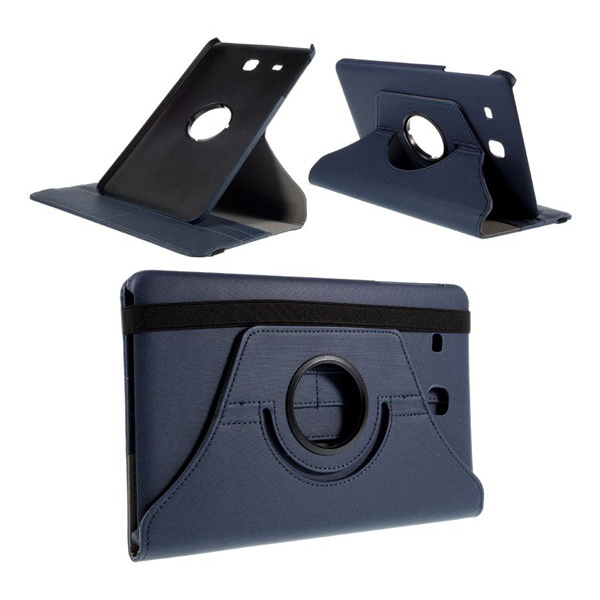 Tok álló, bőr hatású (FLIP, asztali tartó funkció, 360°-ban forgatható) SÖTÉTKÉK [Samsung Galaxy Tab E 9.6 3G (SM-T561)] (5996457577989)