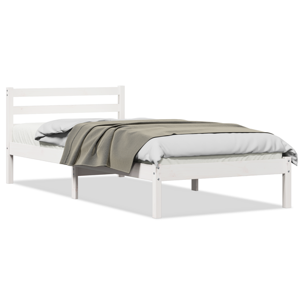 Cadru de pat cu tăblie, alb, 100x210 cm, lemn masiv de pin