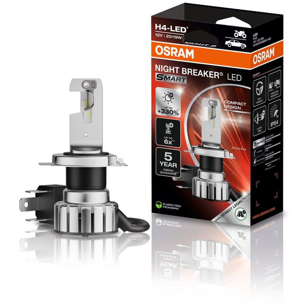 OSRAM NIGHT BREAKER LED SMART H4, motorkerékpárokhoz, +330%-kal több fényerő