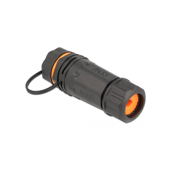 Delock RJ45 CAT6A STP -> RJ45 CAT6A STP F/F toldó fekete IP68