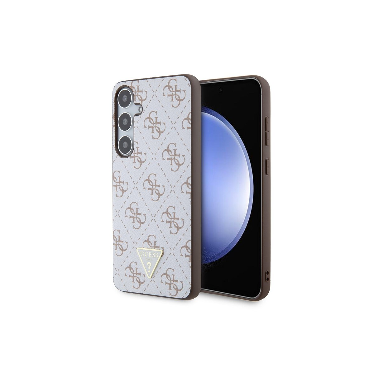 Guess Leather 4G Triangle Samsung Galaxy S24+ Tok - Fehér/Barna (GUHCS24MPG4GPH)