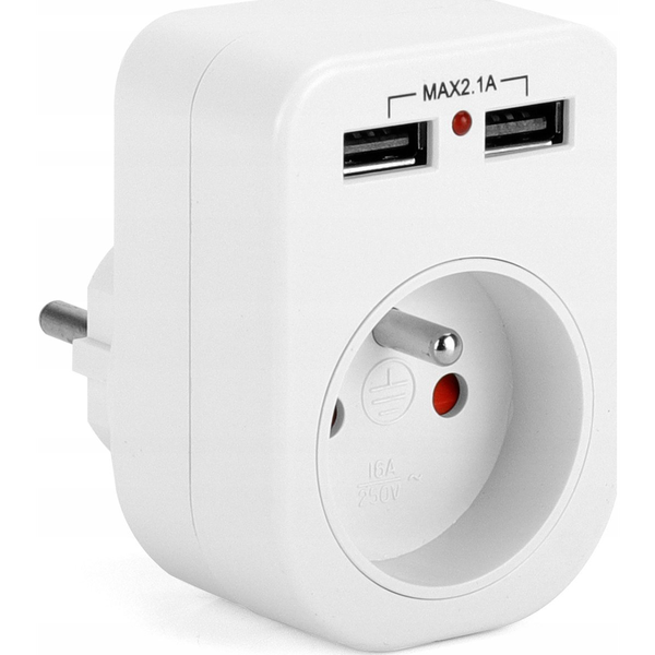 Montis Rozgałęźnik z uziemieniem 1p+Z 2xUSB 2.1A Montis MT092 biały
