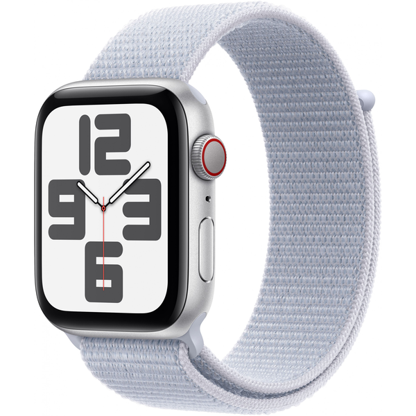 Apple Watch SE 44 mm GPS+Cellular сребрист алуминий синьо спортно каишка