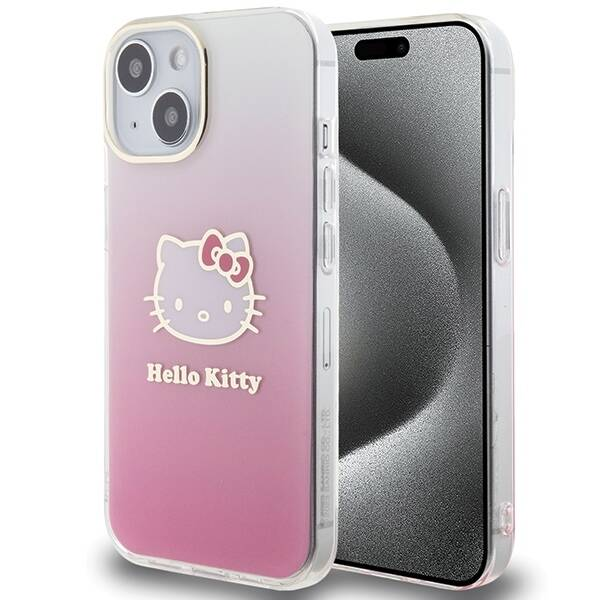 Hello Kitty IML Gradient Electrop Kitty Head iPhone 15 telefon tok - Pink (HKHCP15SHDGKEP)